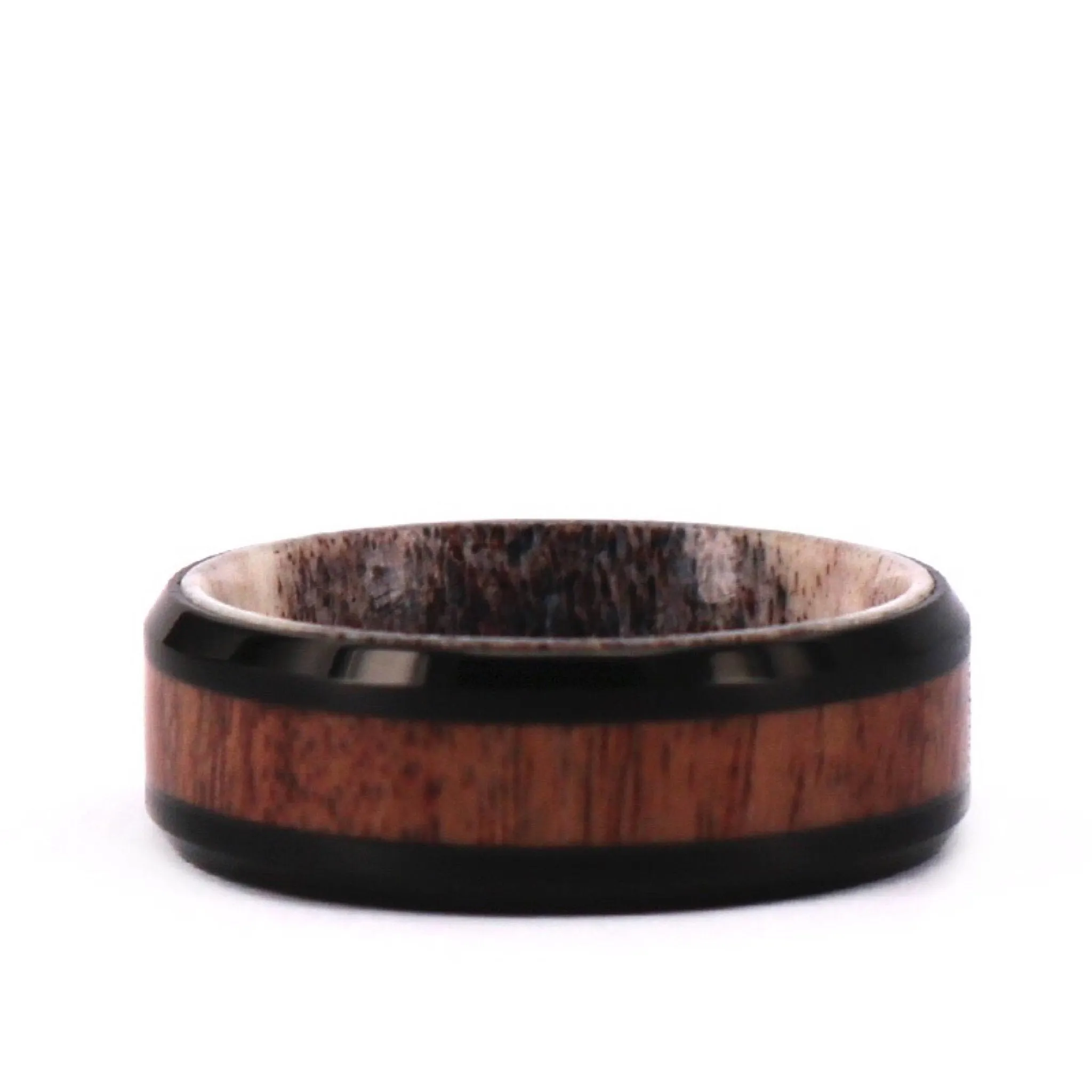 Island Stag - Black Tungsten Exotic Antler & Koa Men's Wedding Band 8MM