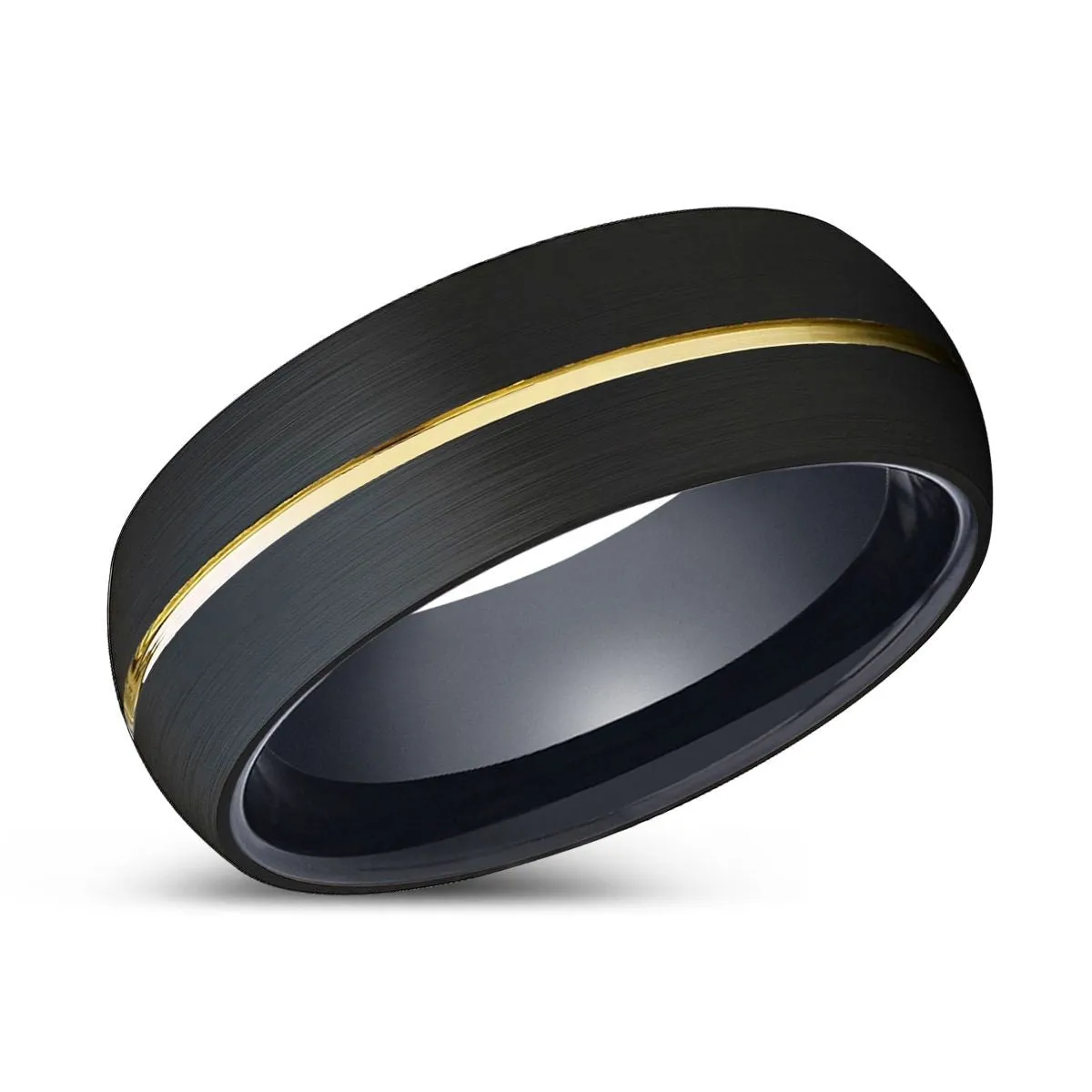 JAKUB | Black Ring, Black Tungsten Ring, Gold Groove, Domed