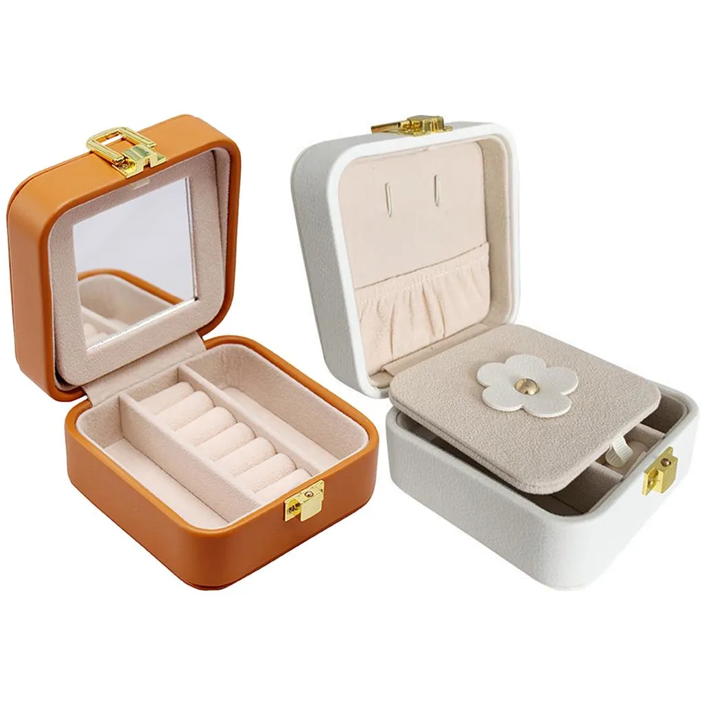 Jewelry Storage Box Waterproof PU Leather Lockable with Mirror Organiser for Bracelet