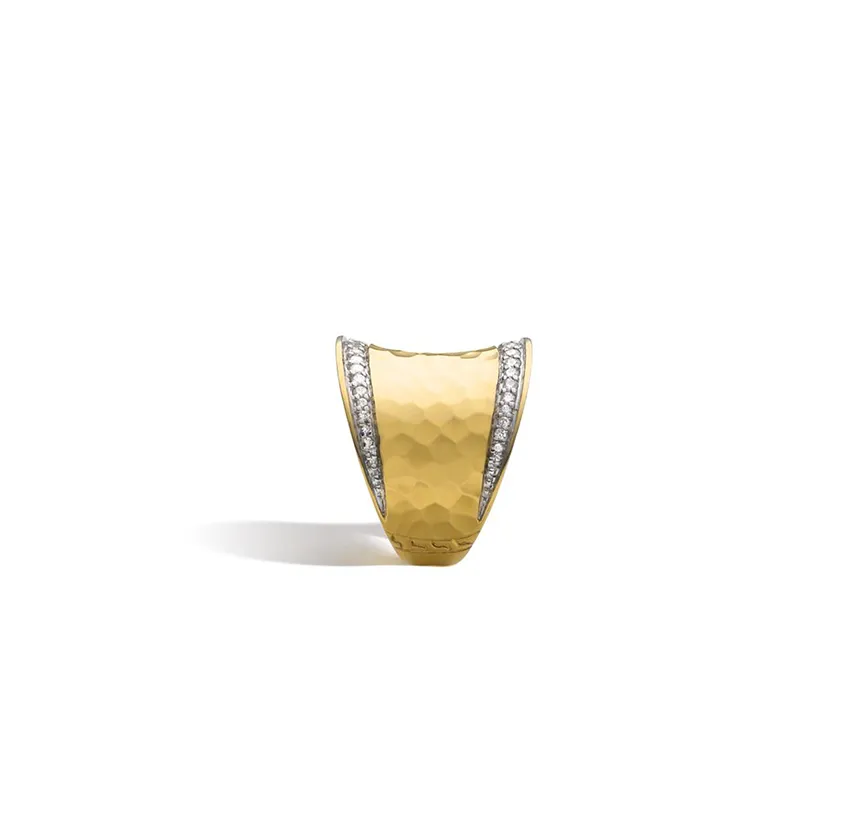 John Hardy Yellow Gold Hammered Diamond Saddle Ring