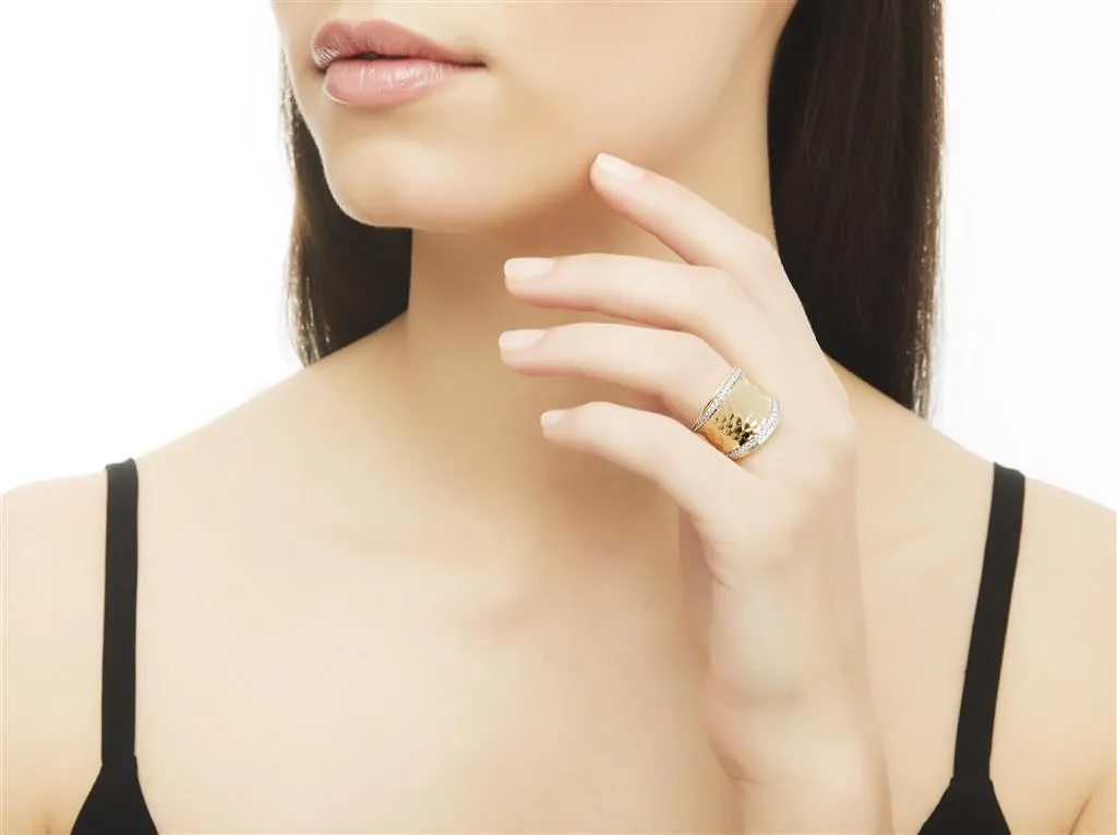 John Hardy Yellow Gold Hammered Diamond Saddle Ring