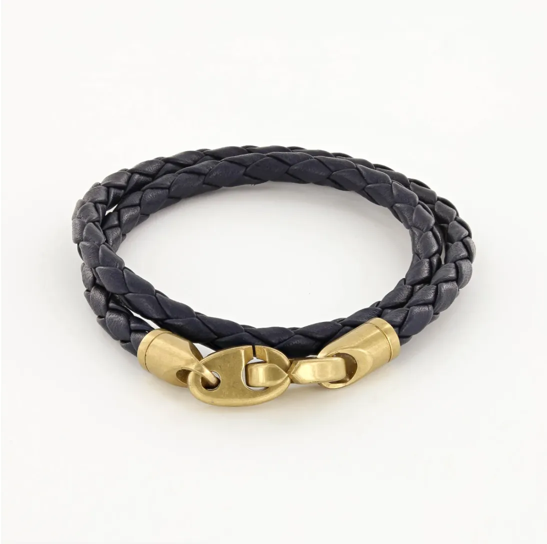 JOURNEY  Double Wrap Leather Bracelet - BLACK   MATTE BRASS