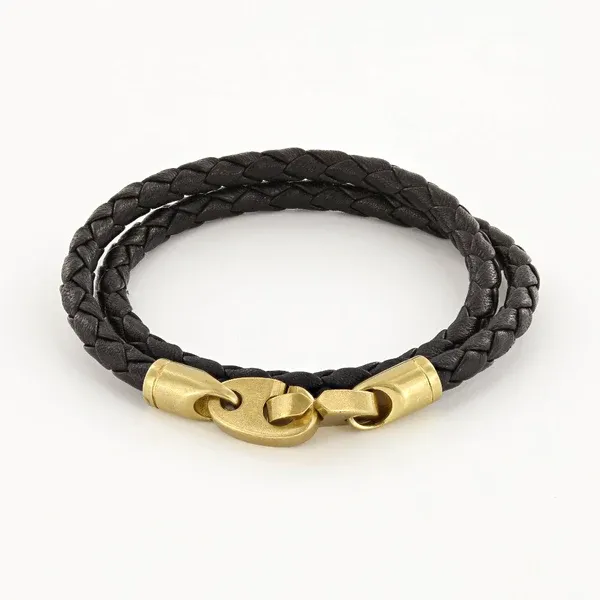 JOURNEY  Double Wrap Leather Bracelet - BLACK   MATTE BRASS