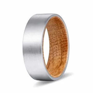 KEEN Men's Flat Tungsten Carbide Ring w/ Whiskey Barrel Wood Sleeve - 8MM