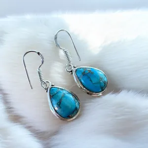Kingman Blue Copper Turquoise Solid 925 Sterling Silver Earrings