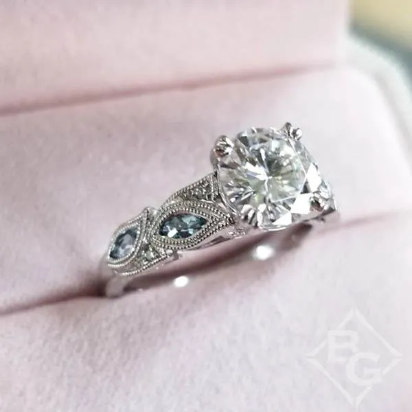 Kirk Kara "Dahlia" Marquise Shaped Aquamarine Engagement Ring