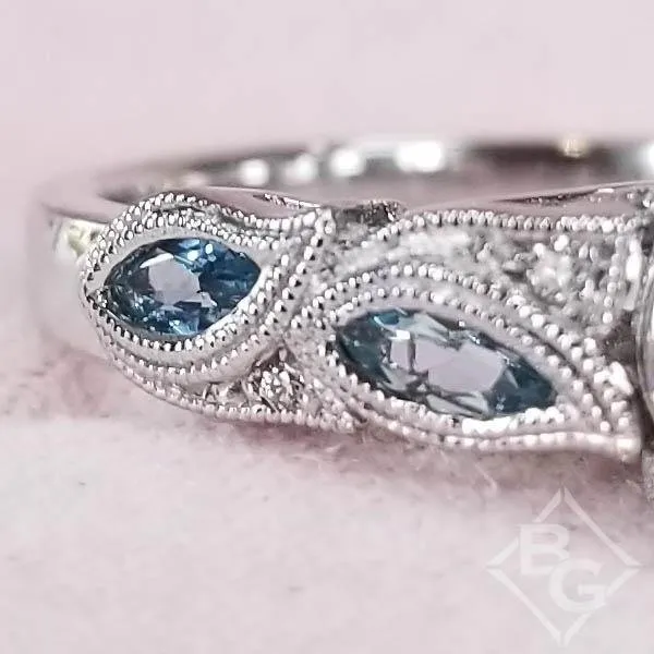 Kirk Kara "Dahlia" Marquise Shaped Aquamarine Engagement Ring
