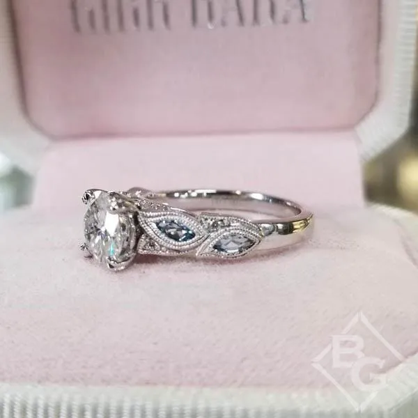 Kirk Kara "Dahlia" Marquise Shaped Aquamarine Engagement Ring