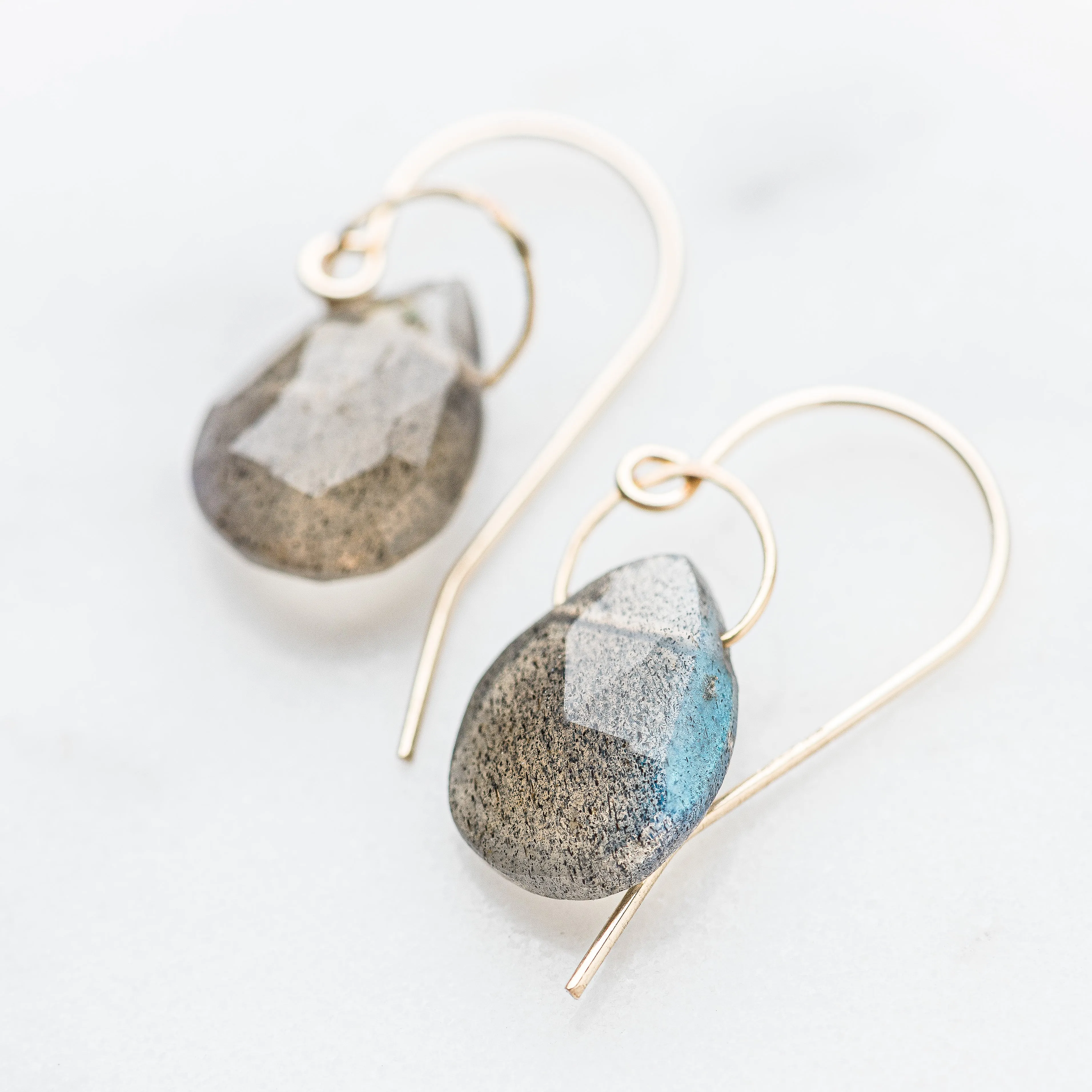Labradorite Drop Earrings in 14k Gold