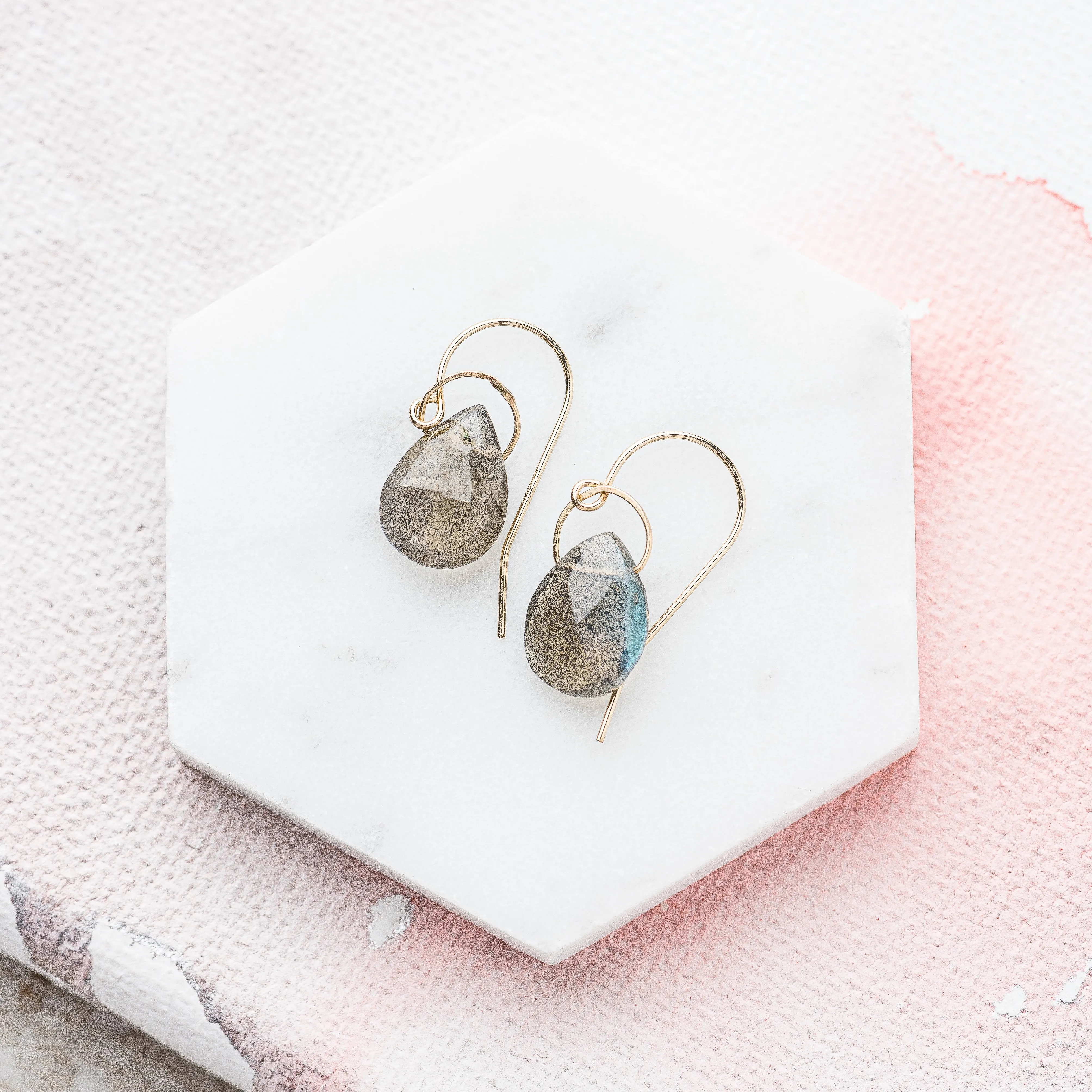 Labradorite Drop Earrings in 14k Gold