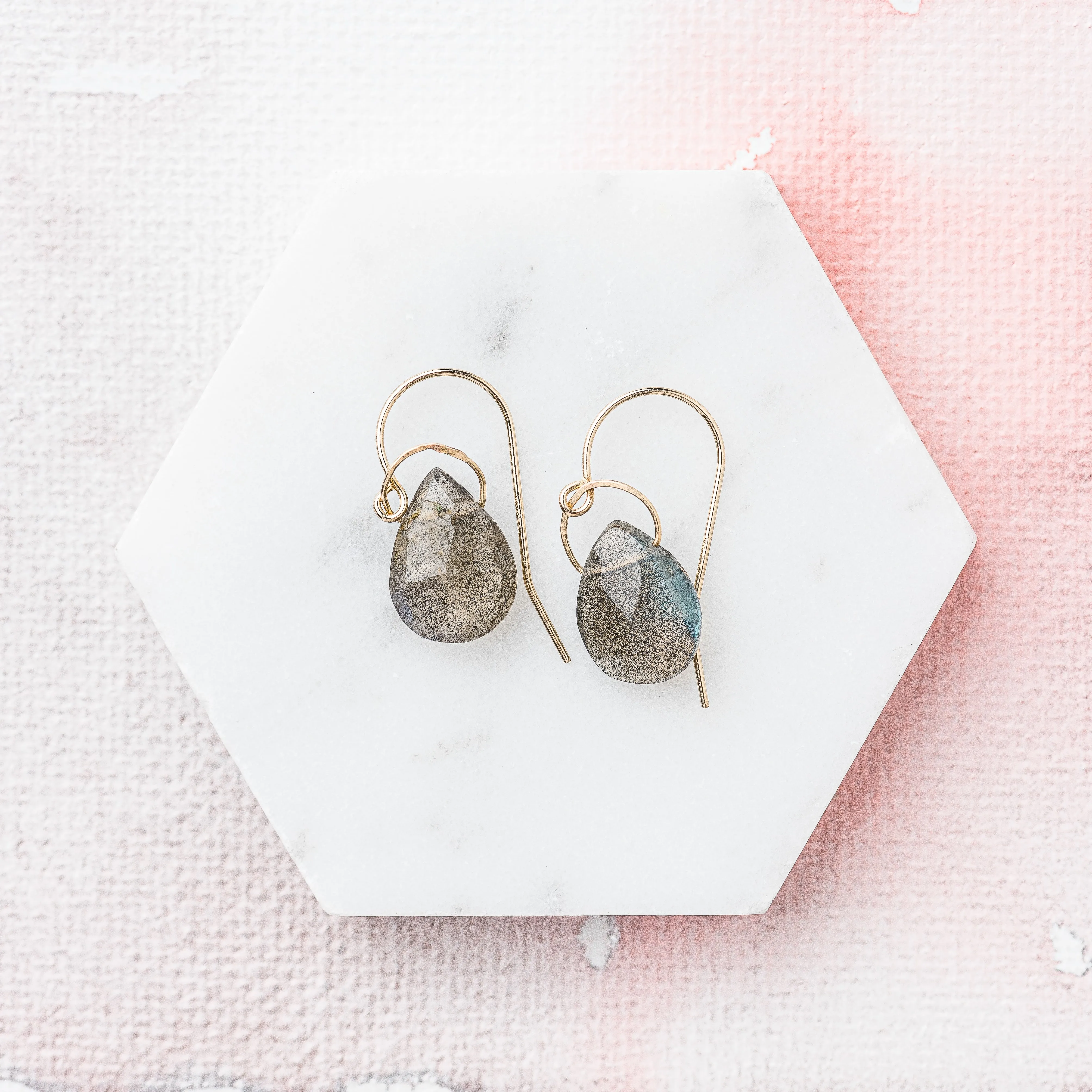 Labradorite Drop Earrings in 14k Gold