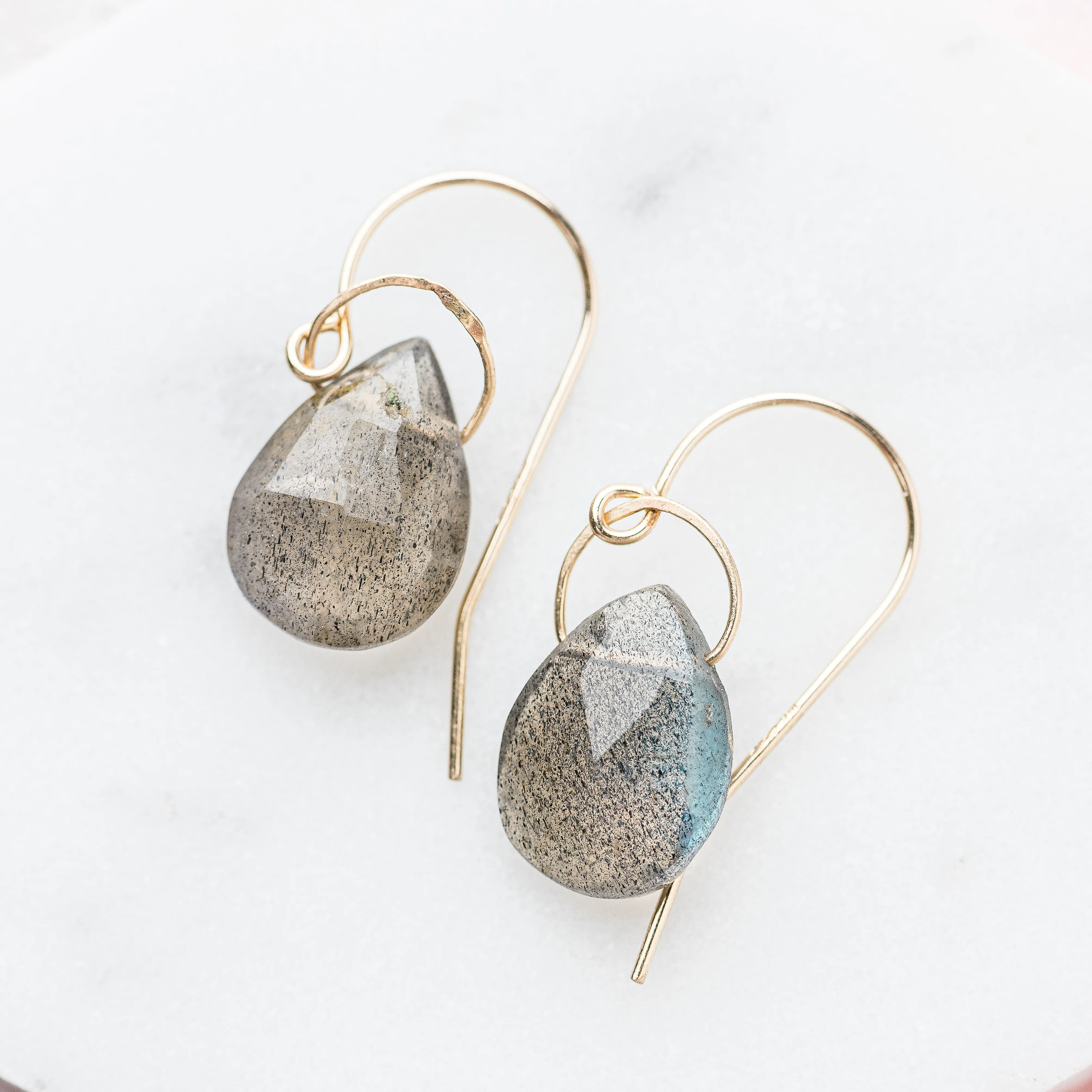 Labradorite Drop Earrings in 14k Gold