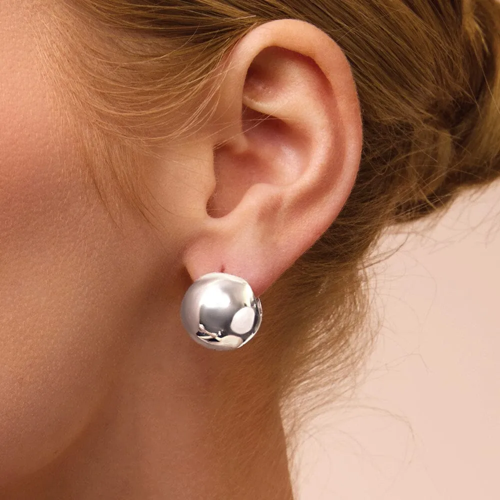 Large Round Ball Hoop Earrings in Sterling Silver
