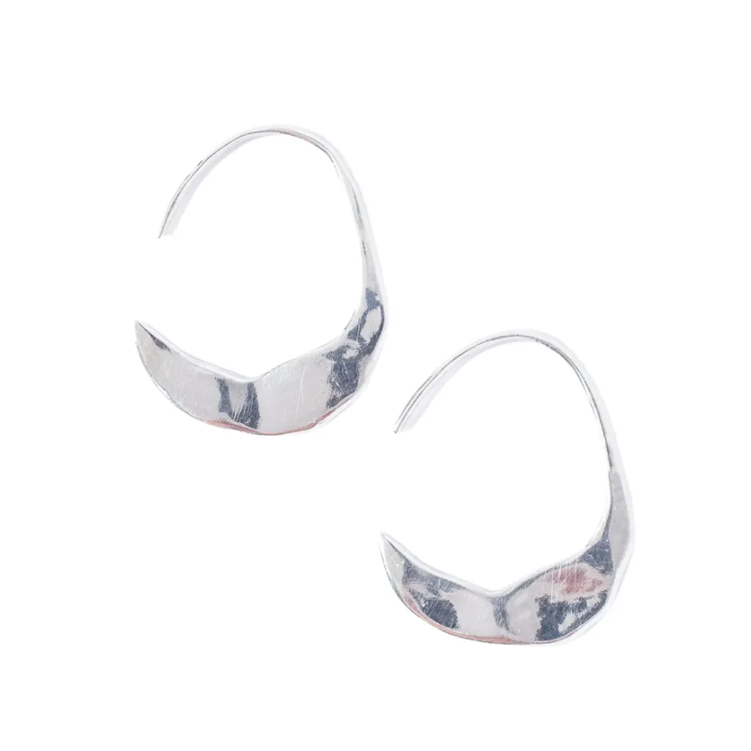 Large Silver Crescent Moon Hoops