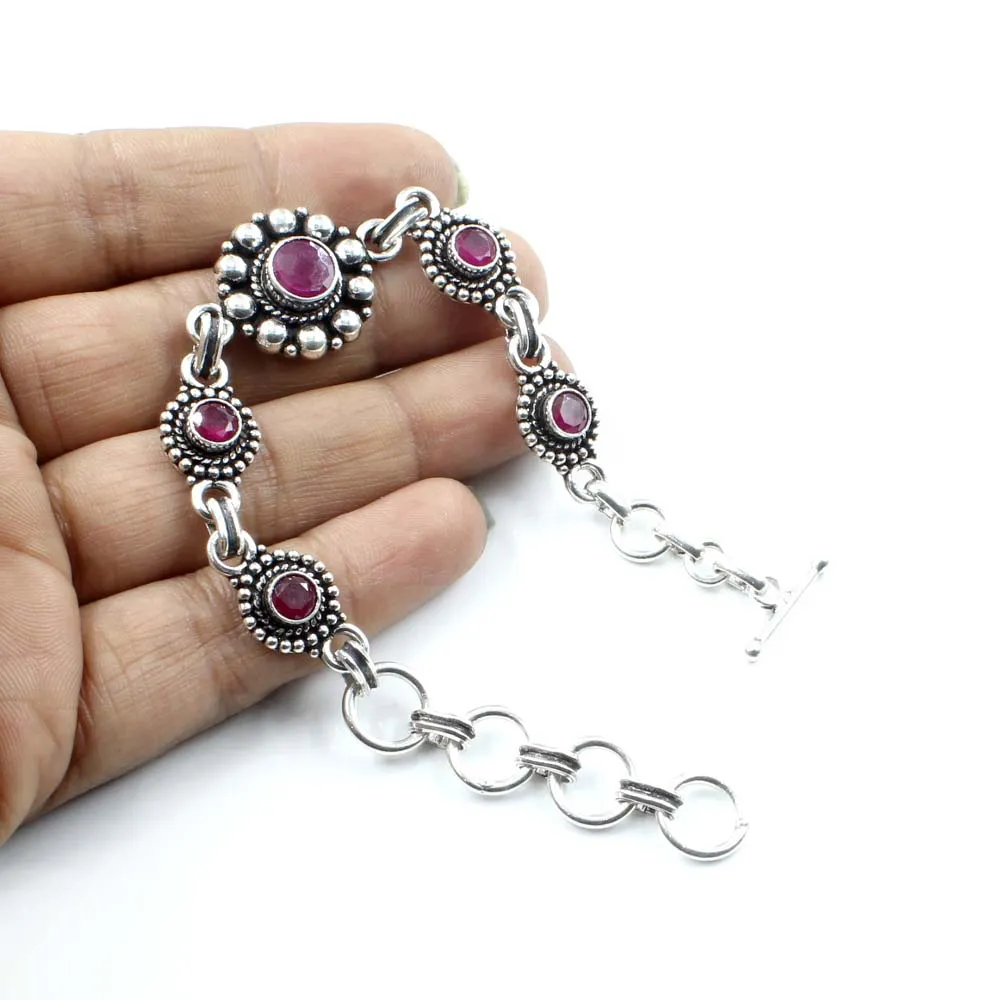 Latest Stylish Real  Sterling Silver Cut Stone Oxidized Bracelet Gift For Girls Women