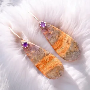 Lavender Jade & Amethyst Solid 925 Sterling Silver Earrings