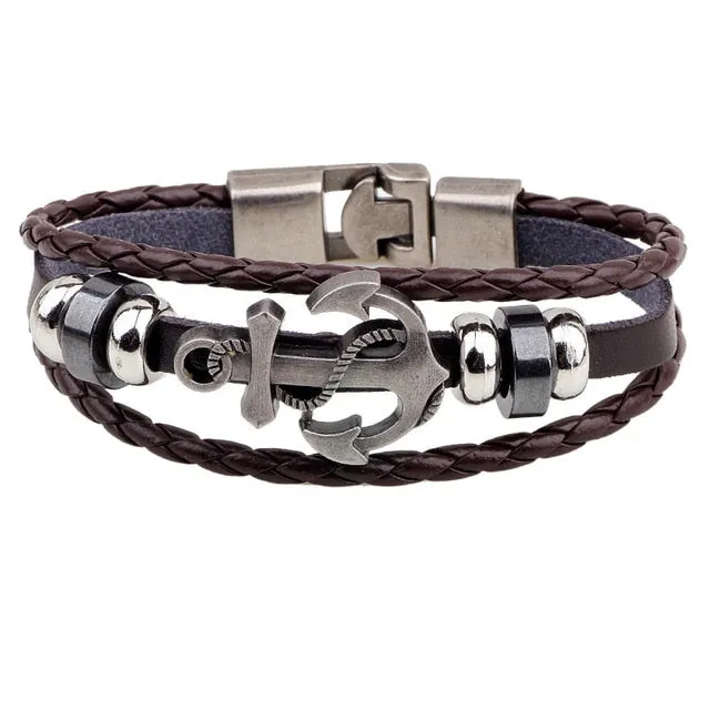 Leather Bracelet Men Vintage Punk Anchor Bracelets Women Nautical Jewelry Preferred Gift