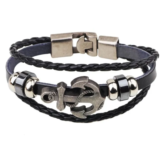 Leather Bracelet Men Vintage Punk Anchor Bracelets Women Nautical Jewelry Preferred Gift