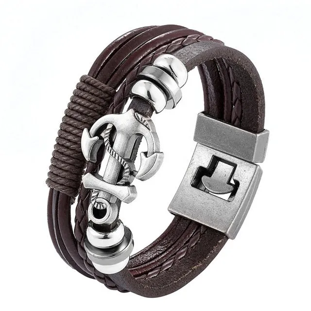 Leather Bracelet Men Vintage Punk Anchor Bracelets Women Nautical Jewelry Preferred Gift