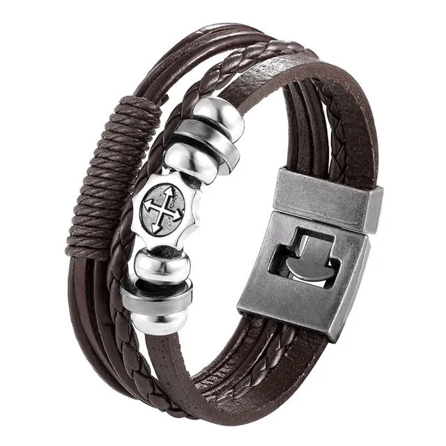 Leather Bracelet Men Vintage Punk Anchor Bracelets Women Nautical Jewelry Preferred Gift