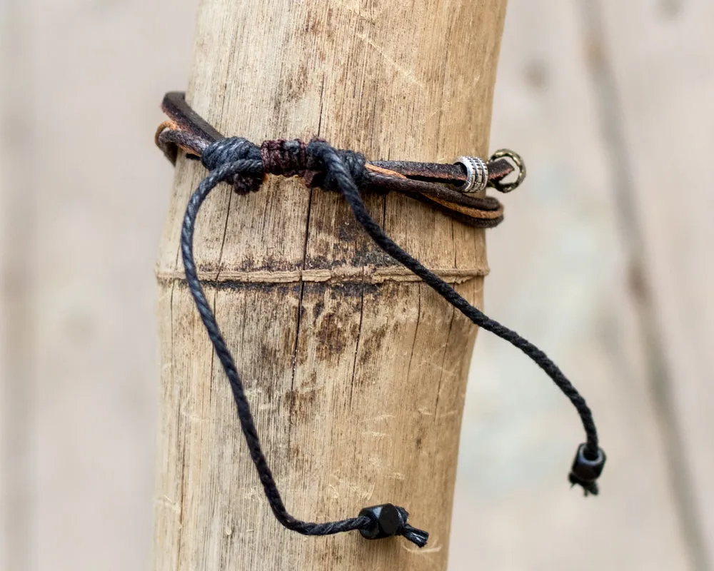 leather multistrand bracelet flower charm