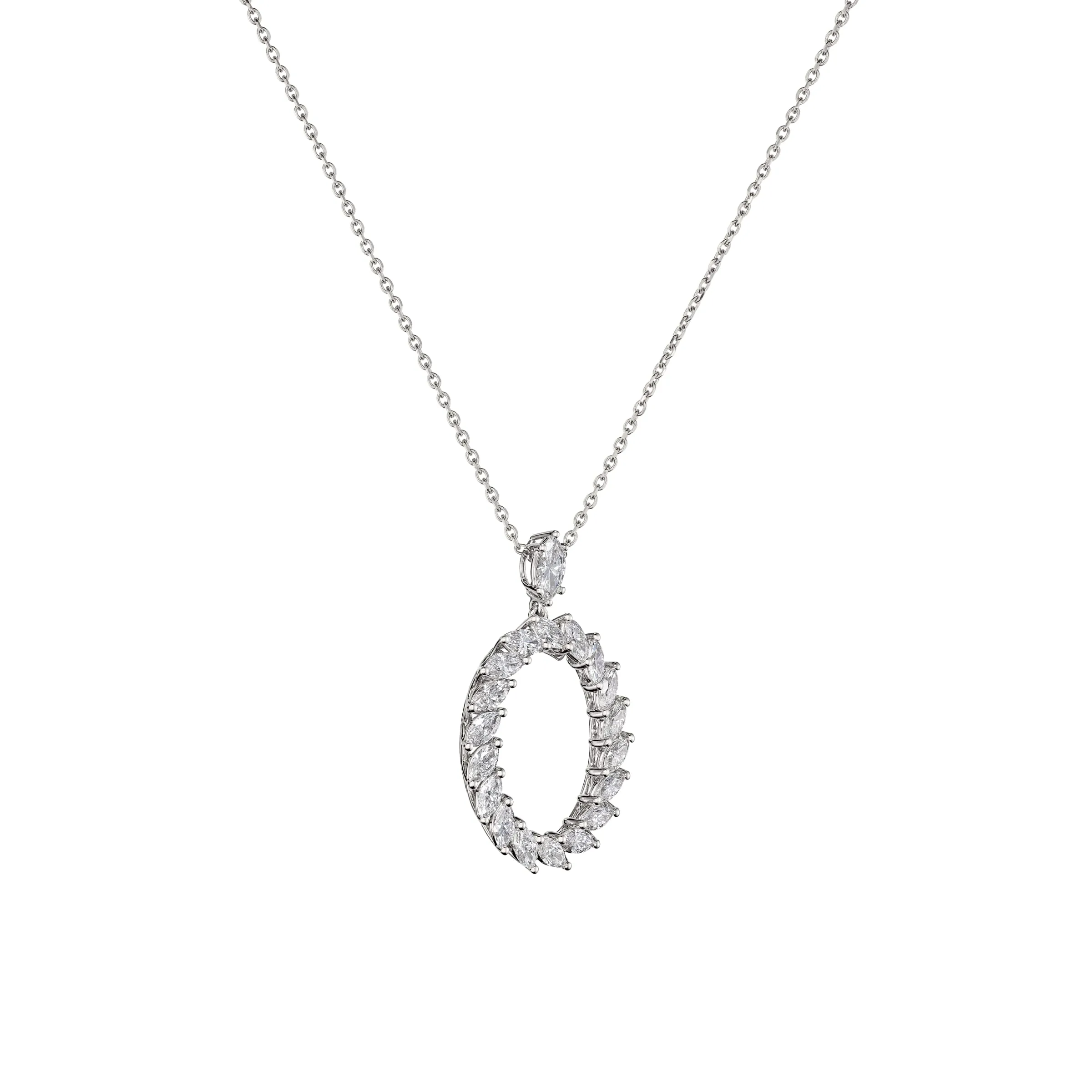 L'Heure Du Diamant Ethical White Gold Marquise Diamonds Pendant Necklace