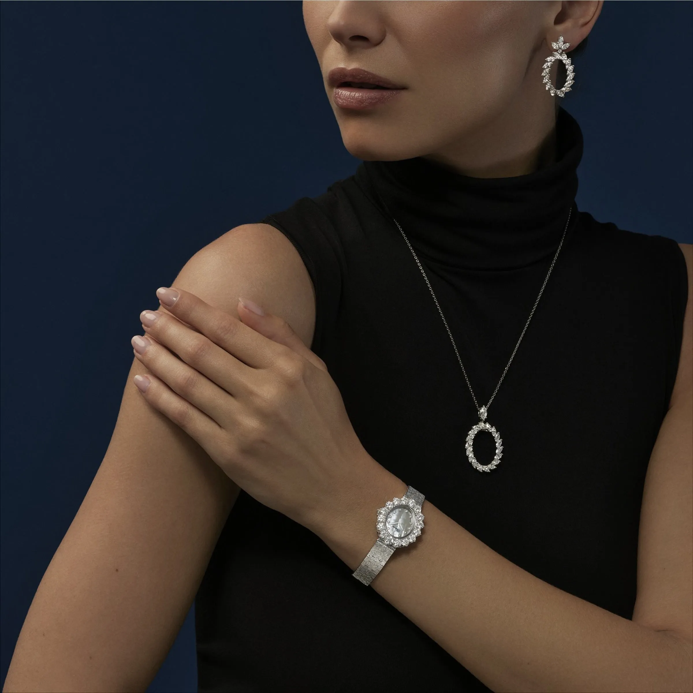 L'Heure Du Diamant Ethical White Gold Marquise Diamonds Pendant Necklace