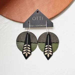 Lightweight leather   birch earrings: Olive Floral Waves design