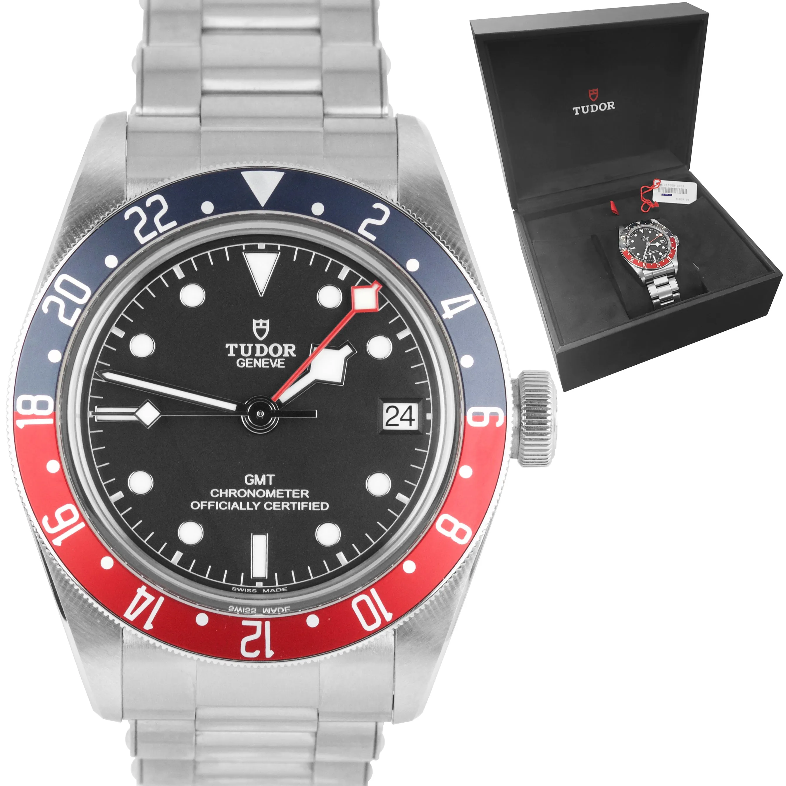 LNIB Tudor Black Bay GMT Pepsi 41mm Stainless Steel Black Date Watch 79830RB