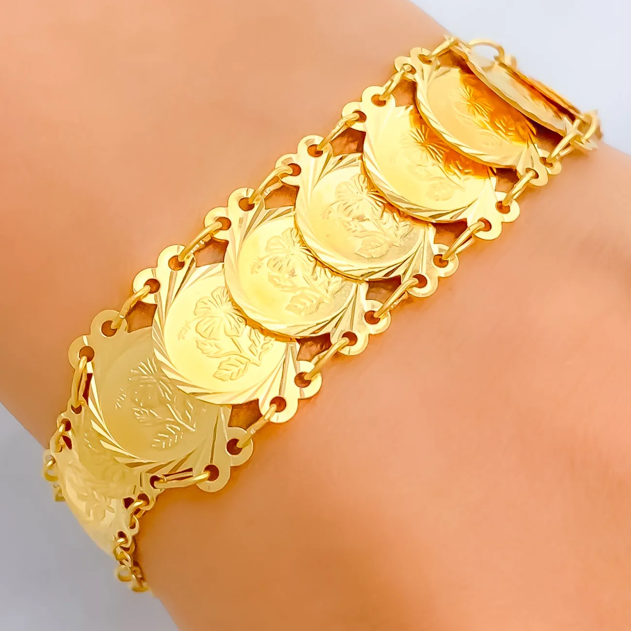Luminous Polished 21k Gold Coin Bracelet