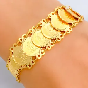 Luminous Polished 21k Gold Coin Bracelet