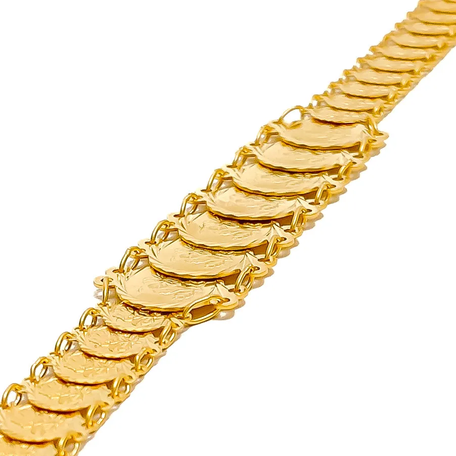 Luminous Polished 21k Gold Coin Bracelet