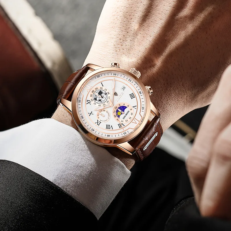 Luxury Chronograph Watch with Leather Strap