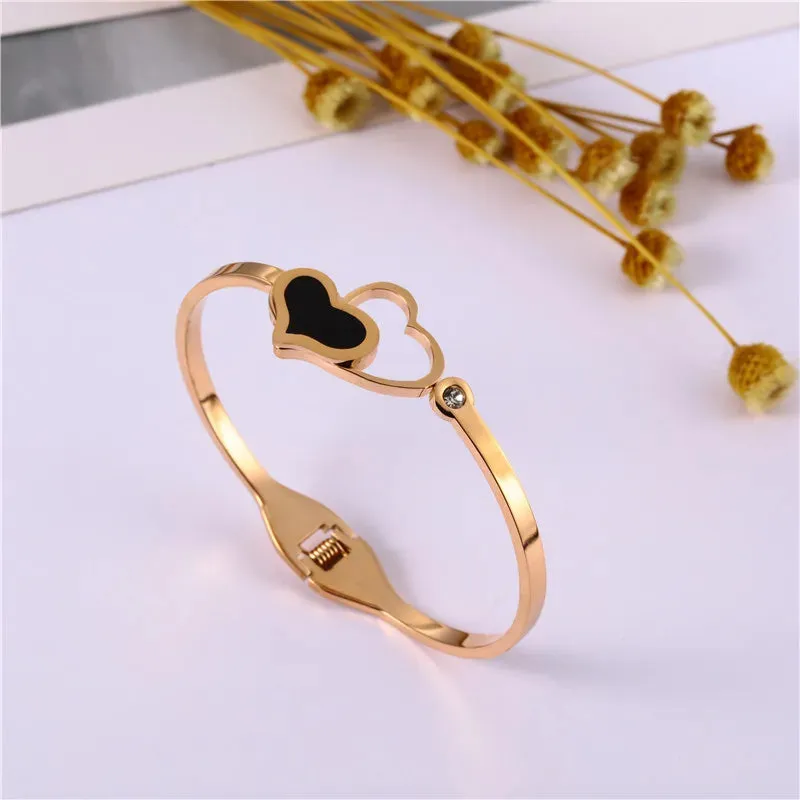 Luxury Heart Bracelets Bangles For Women Stainless Steel Jewelry Woman Fashion Jewellery