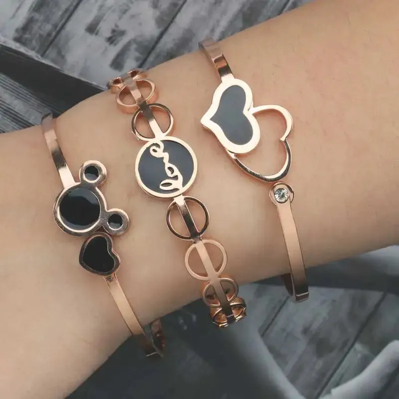 Luxury Heart Bracelets Bangles For Women Stainless Steel Jewelry Woman Fashion Jewellery
