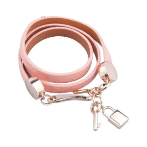Luxury Real 18K Gold Plated Genuine Pink Wrap Leather Bracelet Three Circle Jewelry for Women
