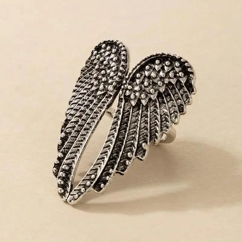 Luxury Unique Antique Angel Wing Stainless Steel Beast Ring For Women And Girls - Trendy Jewelry For Women's Gifts