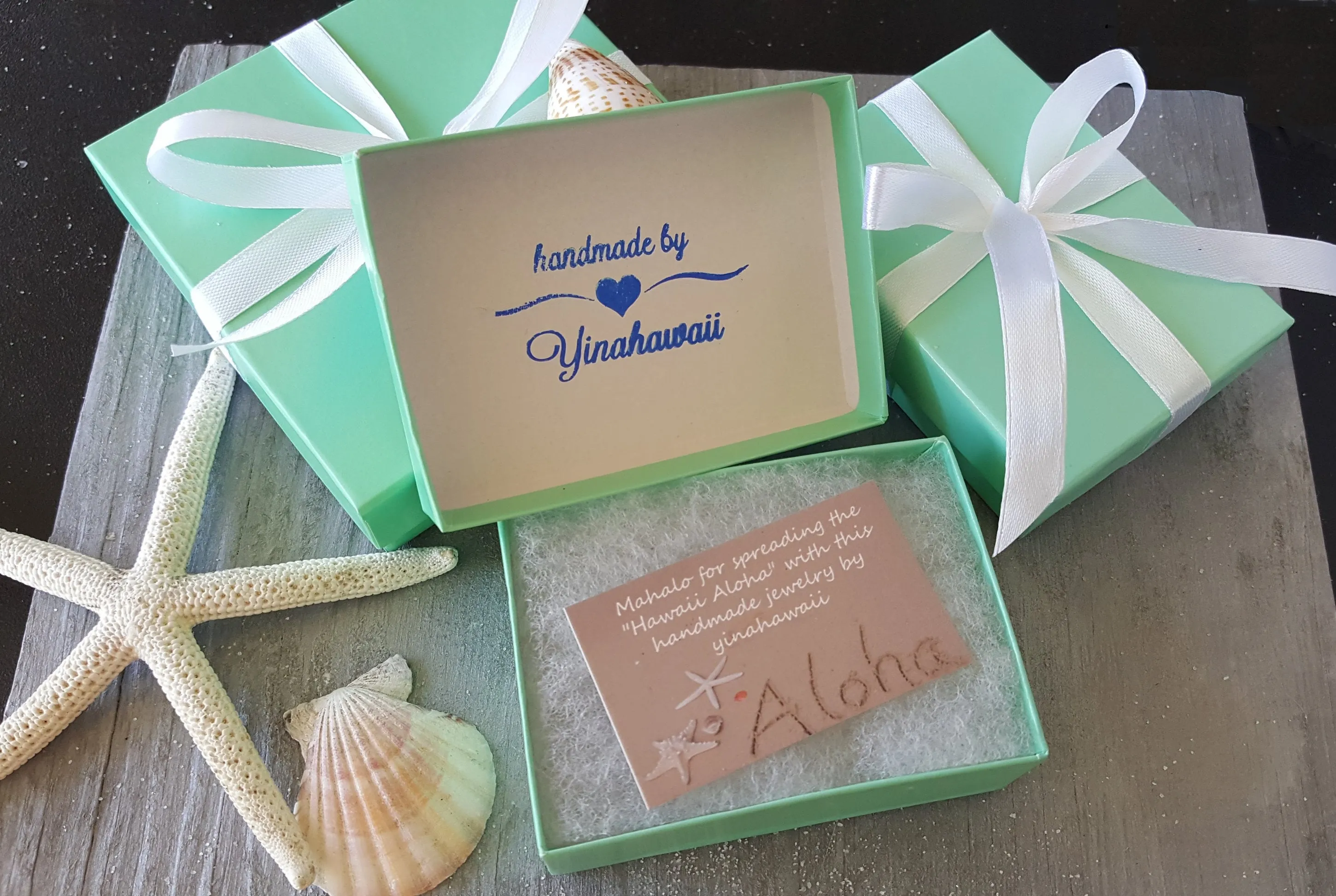 Made in Hawaii, Blue sea glass necklace, Starfish  charm, Fresh water pearl,     gift box, Hawaii beach jewelry gift
