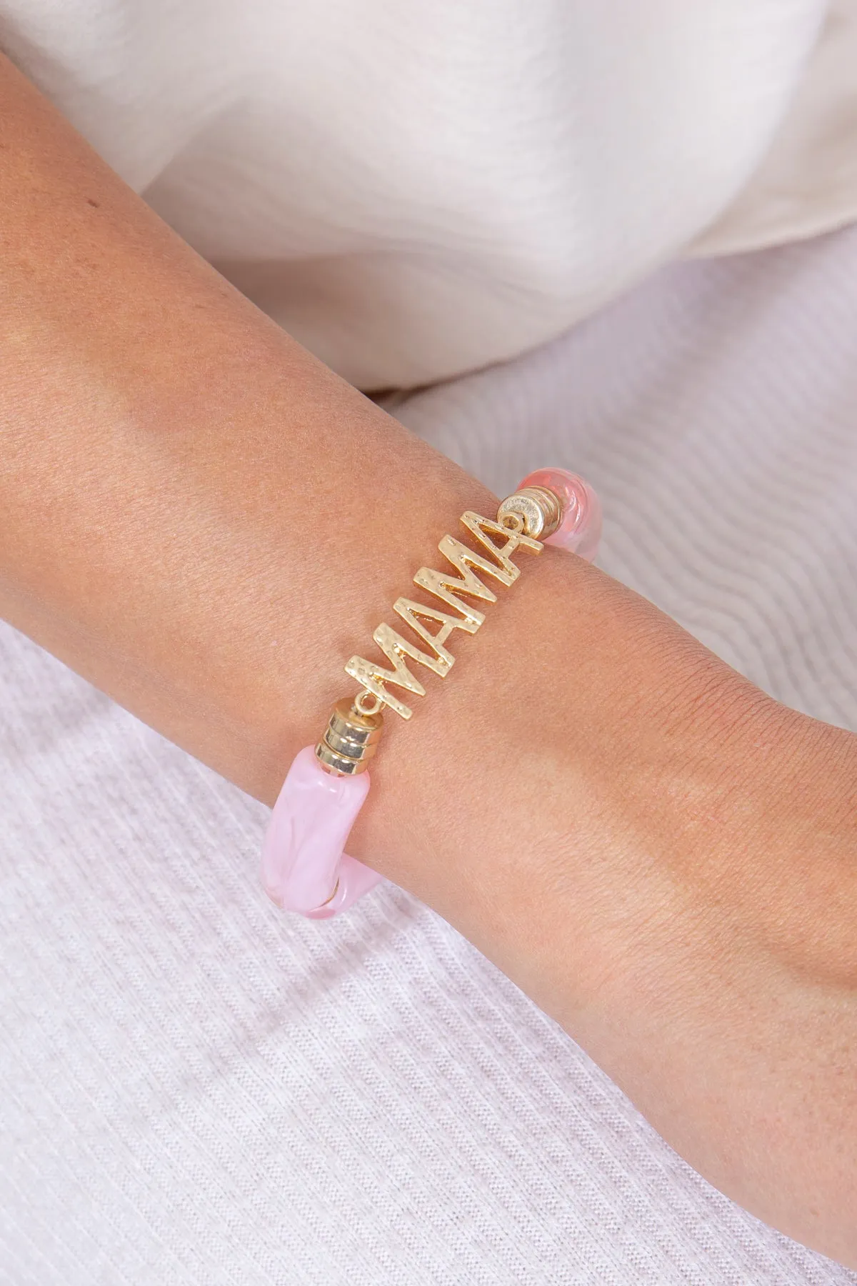 MAMA TUBULAR BEADS RESIN STRETCH BRACELET