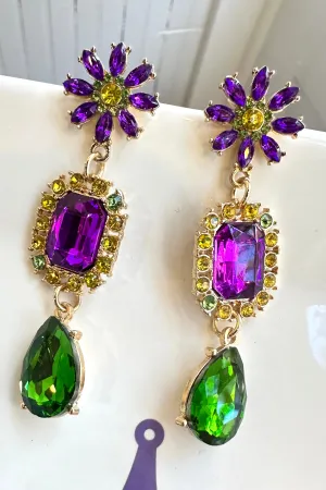 Mardi Gras Jeweled Dangle Earrings