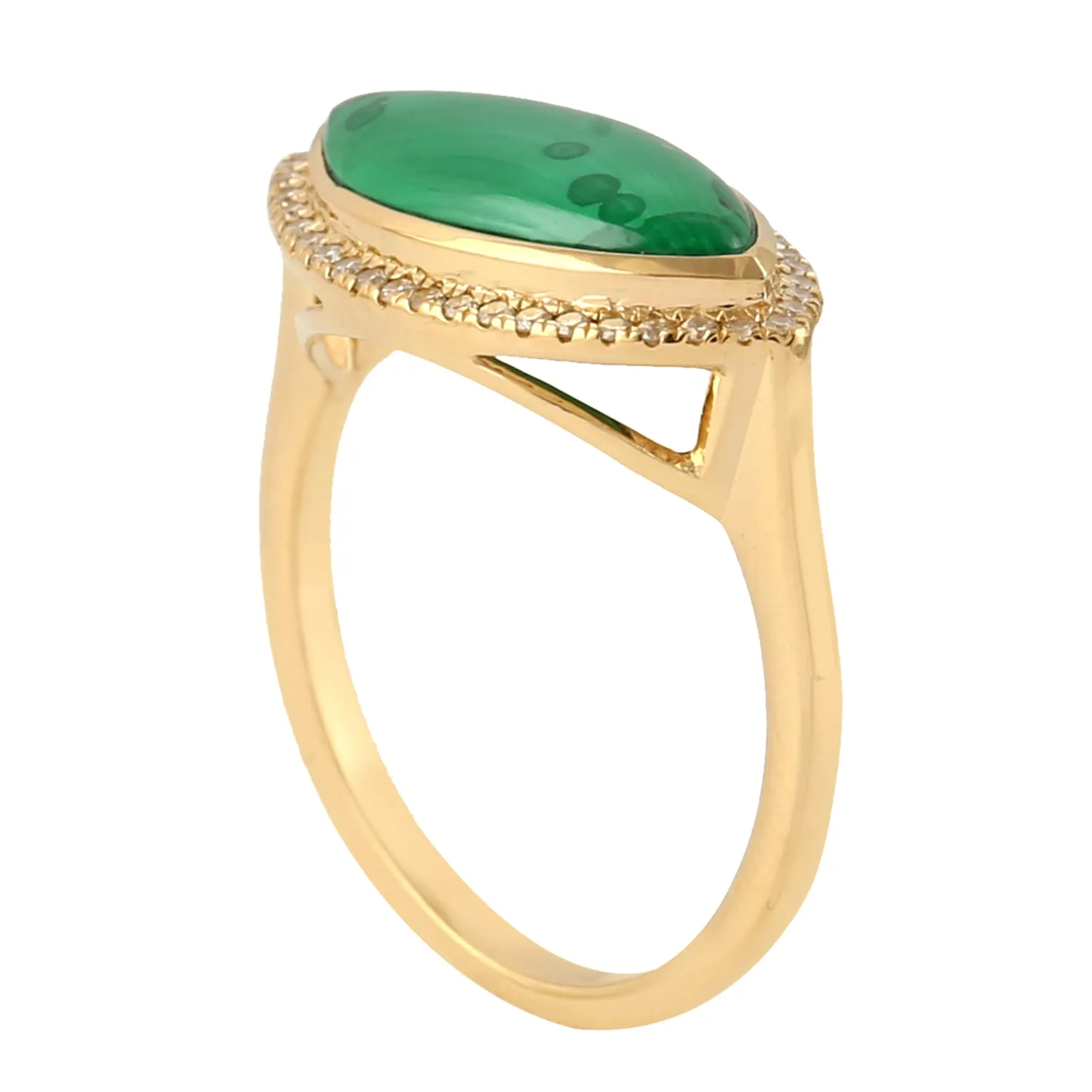 Marquise Cut Malachite Pave Diamond Designer Ring Jewelry In 18k Yellow Gold