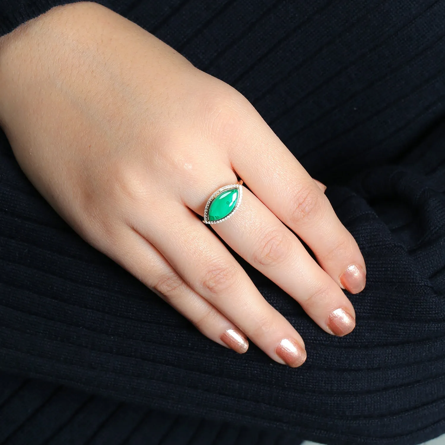 Marquise Cut Malachite Pave Diamond Designer Ring Jewelry In 18k Yellow Gold