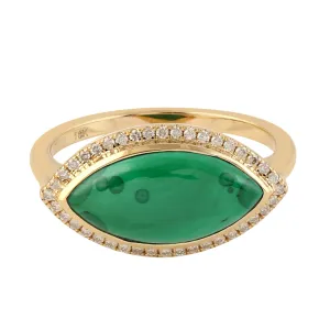 Marquise Cut Malachite Pave Diamond Designer Ring Jewelry In 18k Yellow Gold