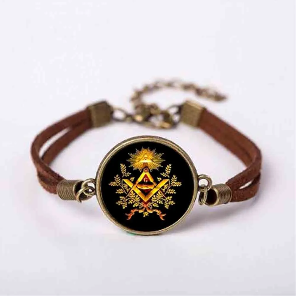 Master Mason Blue Lodge Bracelet - Brown Leather