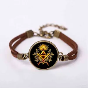 Master Mason Blue Lodge Bracelet - Brown Leather