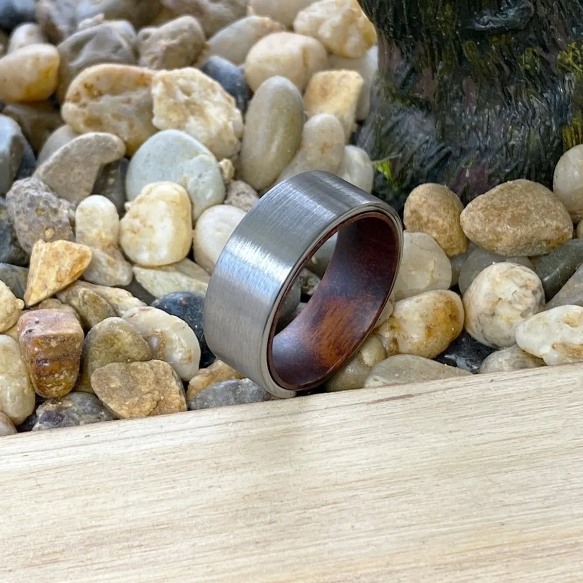 MEDUSA | Snake Wood, Silver Tungsten Ring, Brushed, Flat