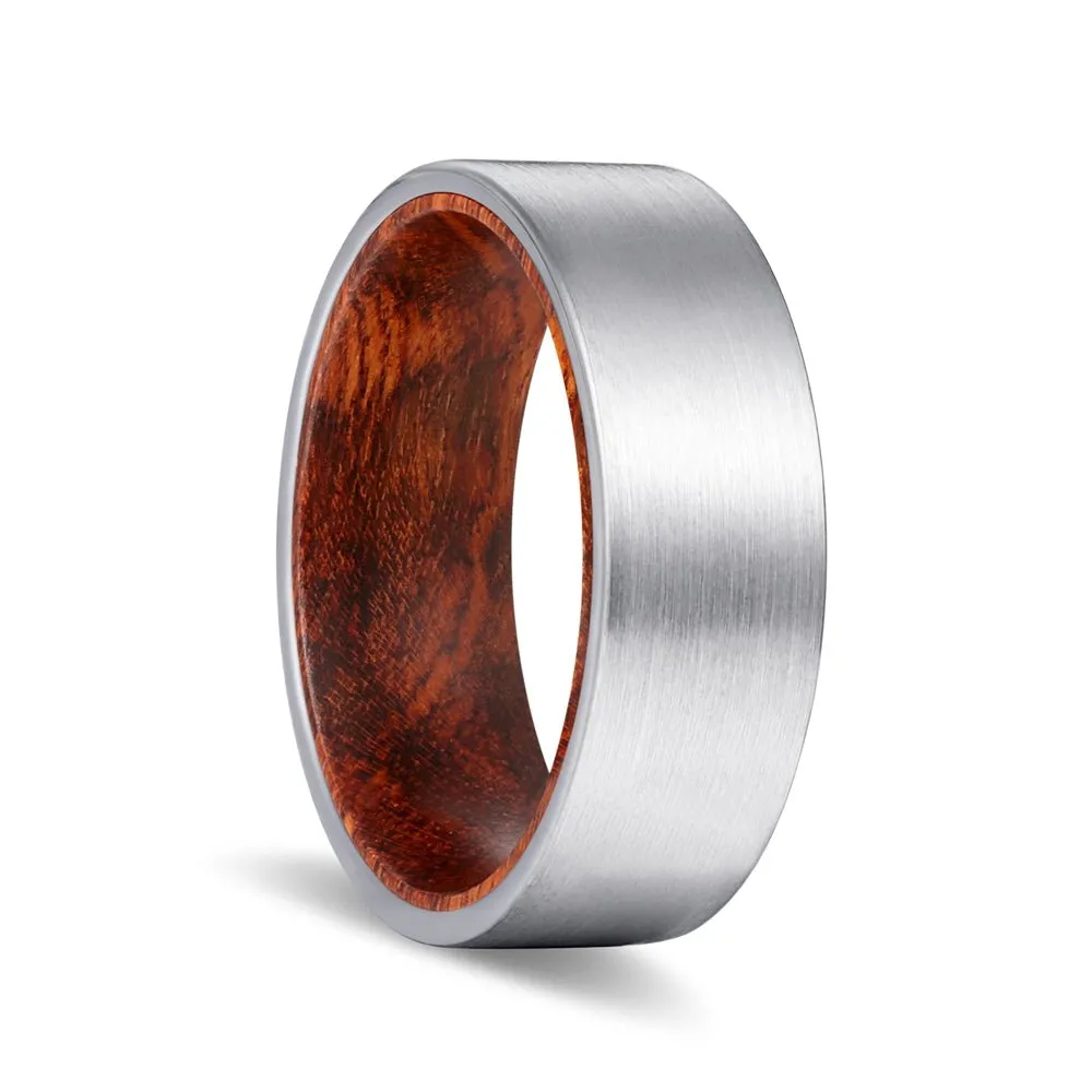 MEDUSA | Snake Wood, Silver Tungsten Ring, Brushed, Flat