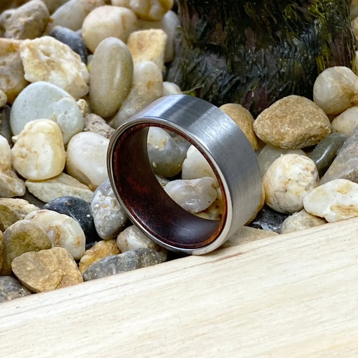 MEDUSA | Snake Wood, Silver Tungsten Ring, Brushed, Flat