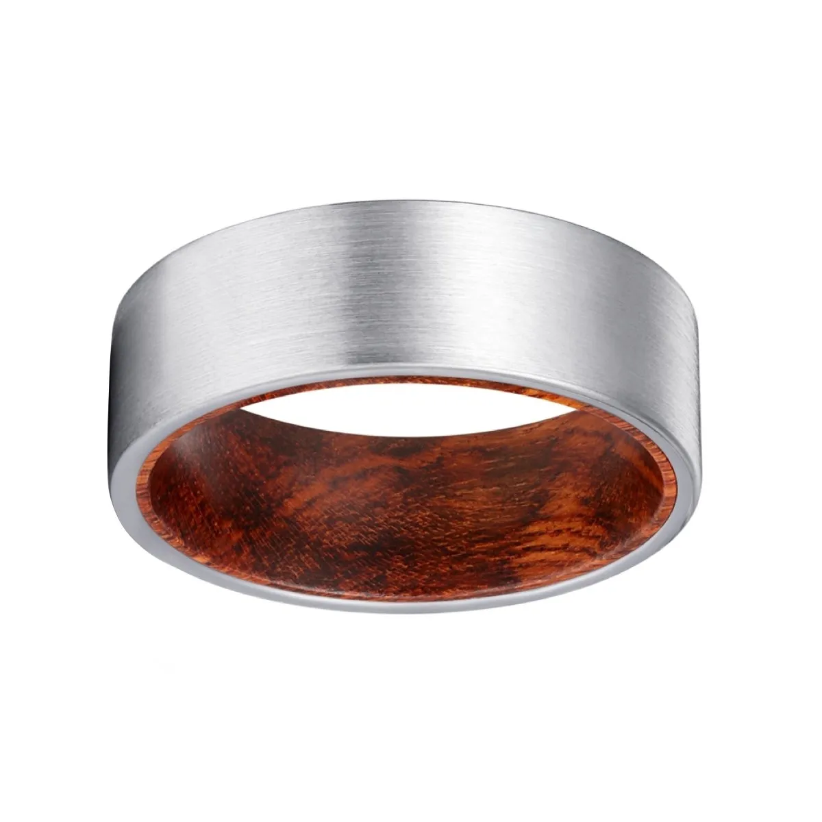 MEDUSA | Snake Wood, Silver Tungsten Ring, Brushed, Flat