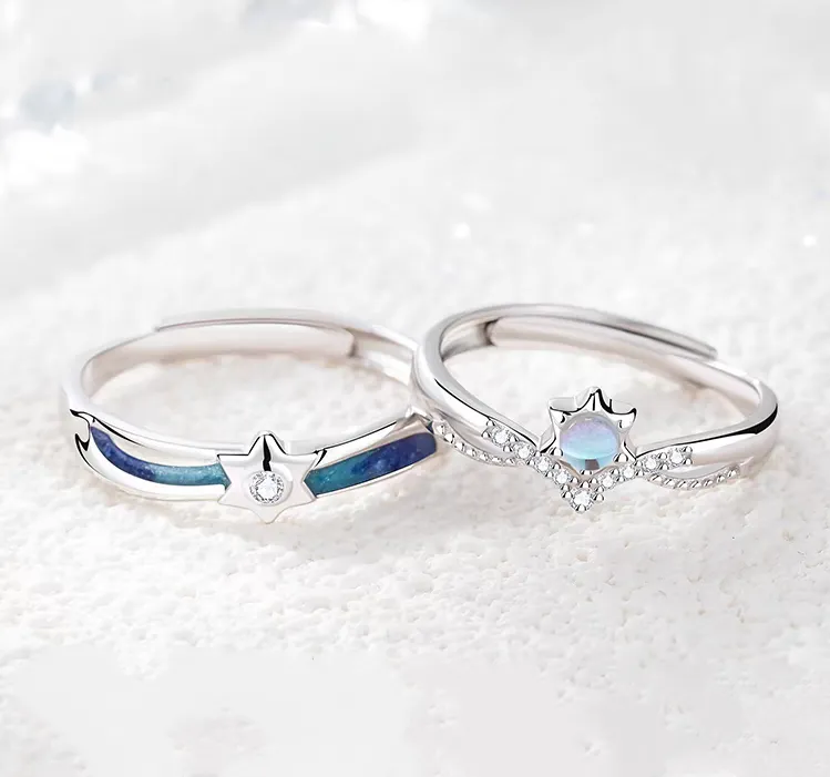 Meeting Starlight Moonstone Matching Rings